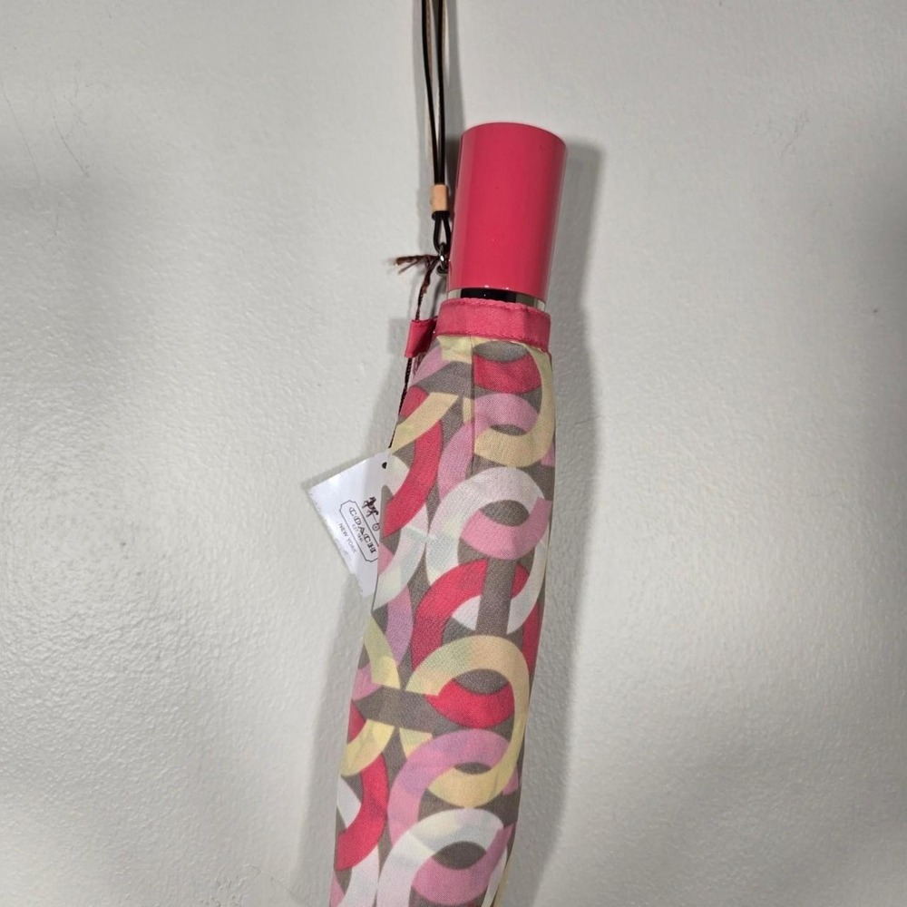 Coach signature print compact umbrella with wrist strap